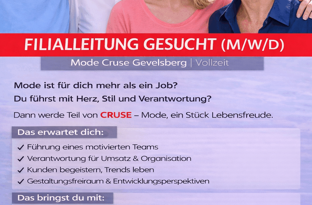 Modehaus Cruse sucht eine Filialleitung